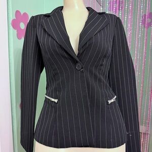 A. Byer Black and White Pinstripe Blazer